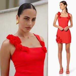 Elliatt Trompe‎ Mini Dress Red Rosette Applique Floral Size L